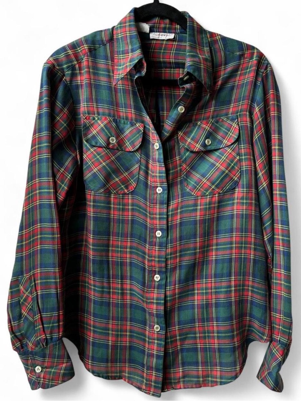 Vintage Jones New York Red, Green Navy tartan Plaid flannel Button-Down shirt L